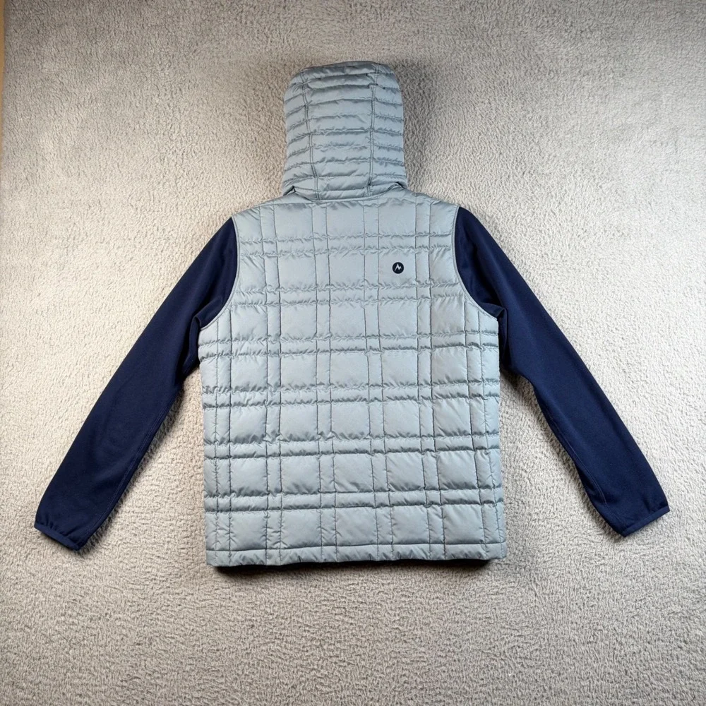 Marmot Boys Featherless Reversible Hooded Hybrid Puffer Navy Blue Grey XL Hiking
